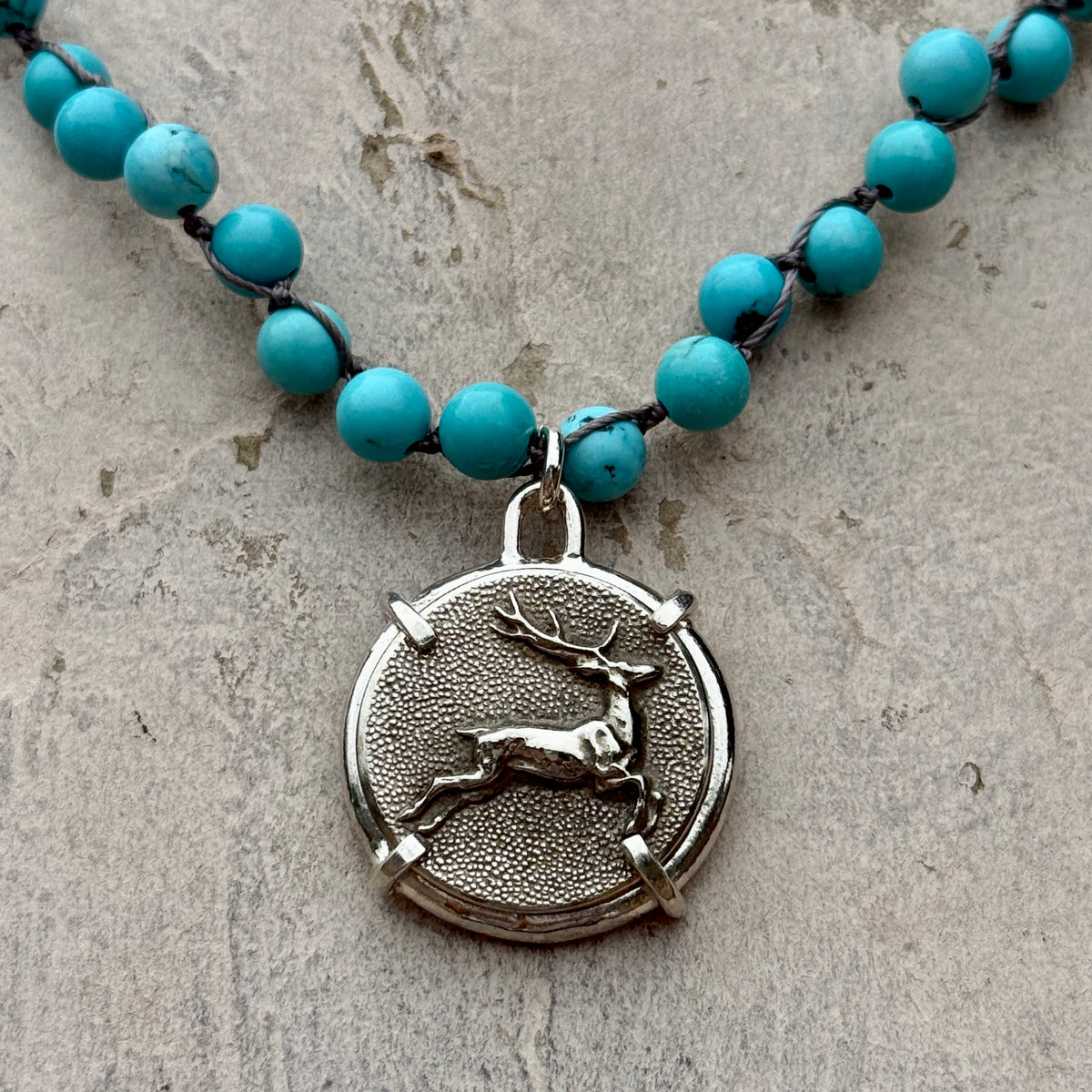 Leaping Stag Button Necklace