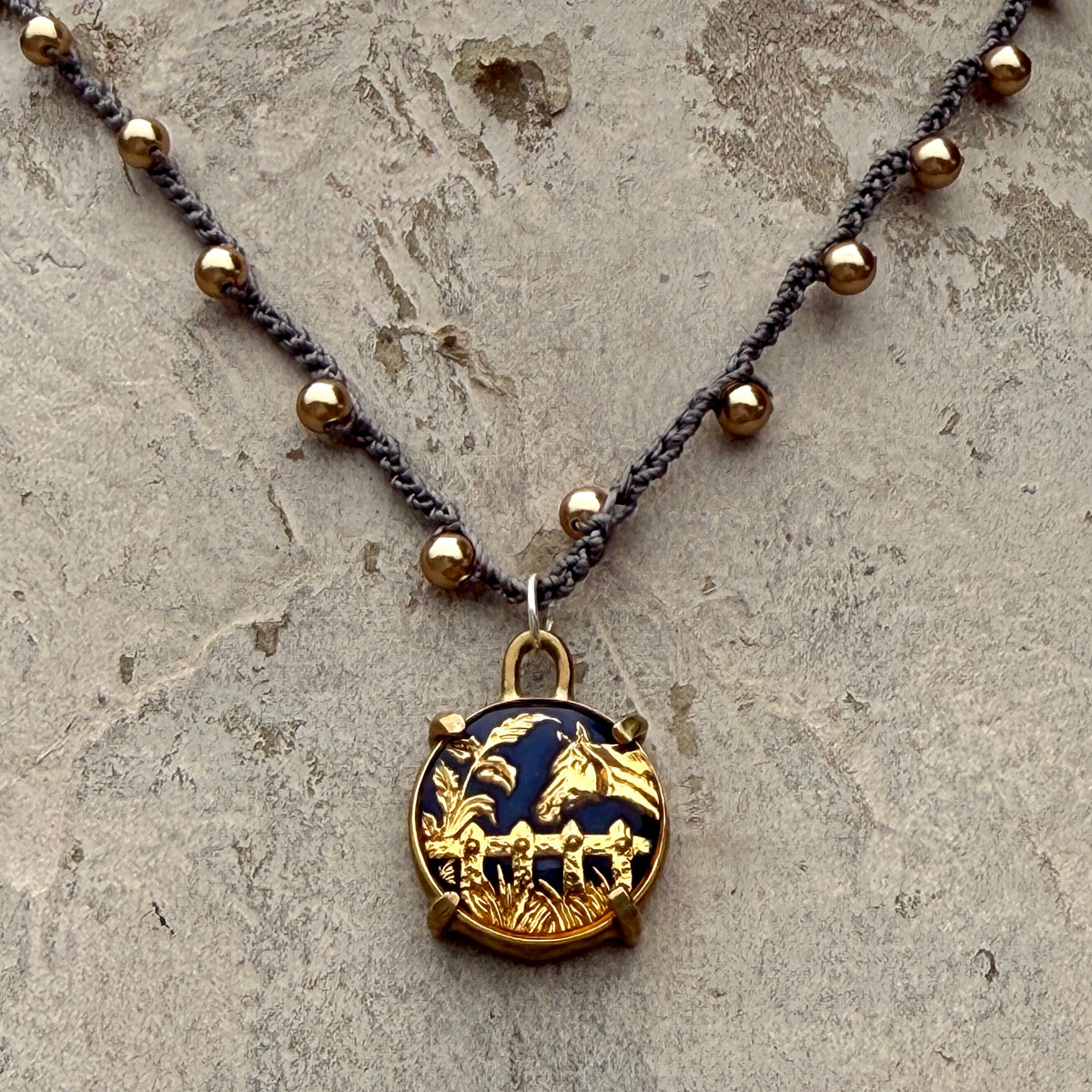 Little Lovely Gold Enamel Horse Necklace