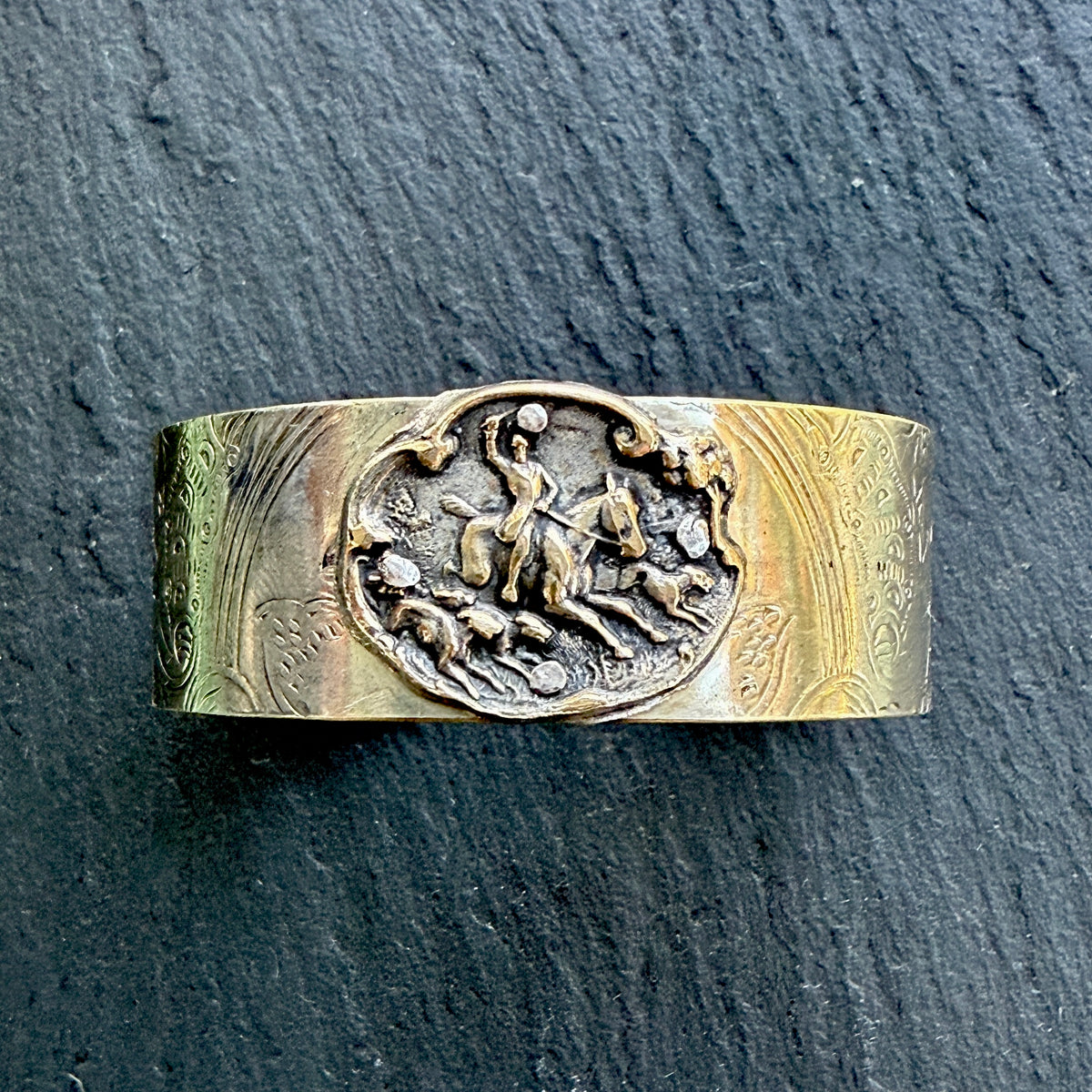 Silver Platter Fox Hunting Cuff Horse Bracelet