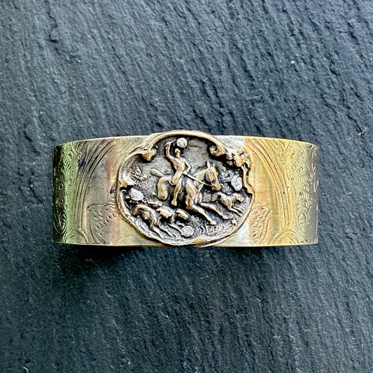 Silver Platter Fox Hunting Cuff Horse Bracelet