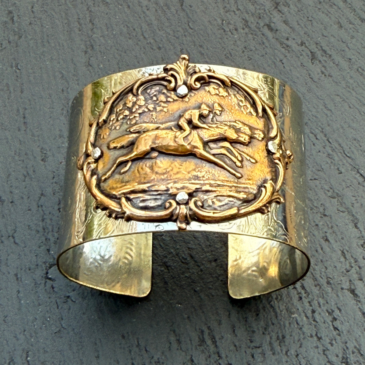 Silver Platter Horse Racing Cuff Bracelet