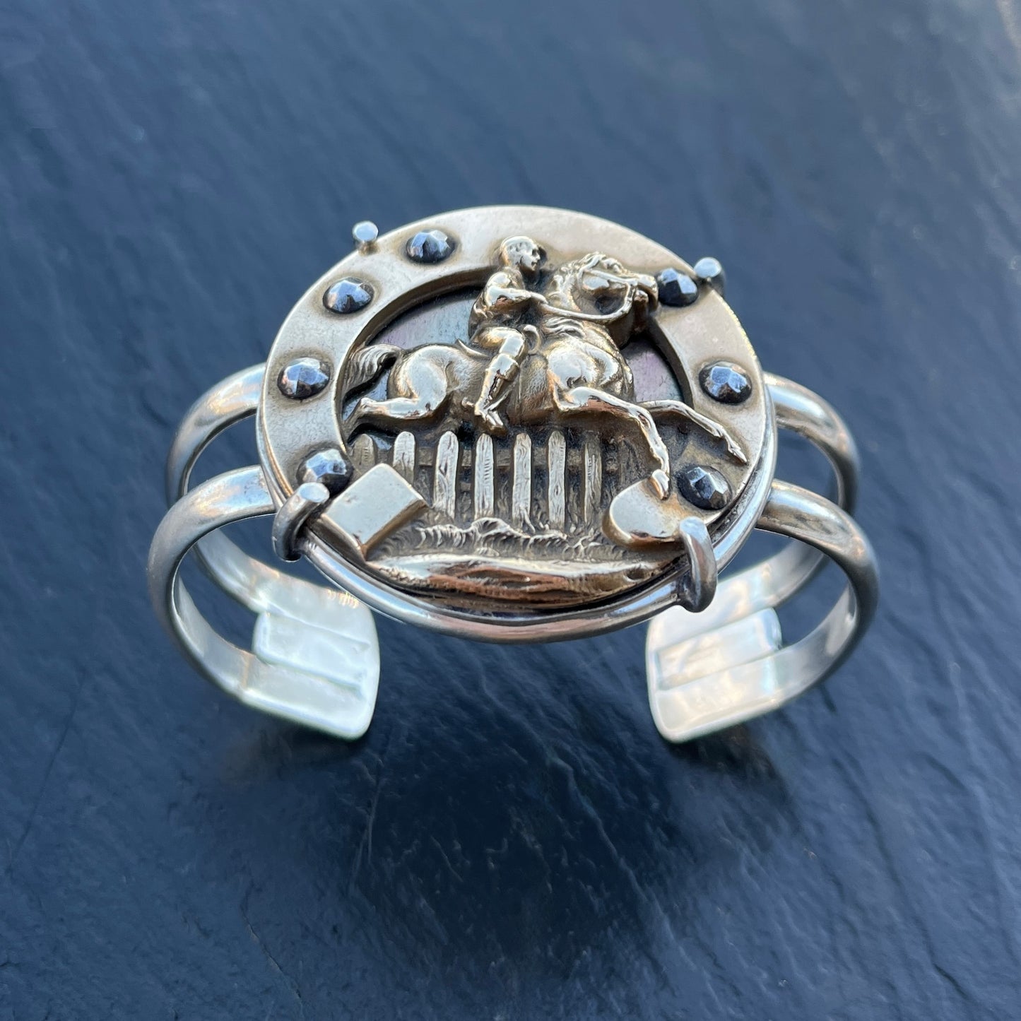 Bronze Horseshoe Button Cuff Bracelet
