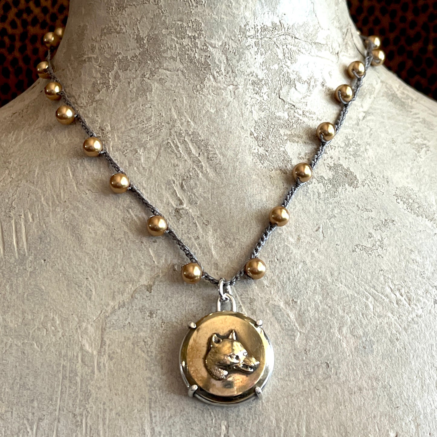 Brass Fox Head Button Necklace