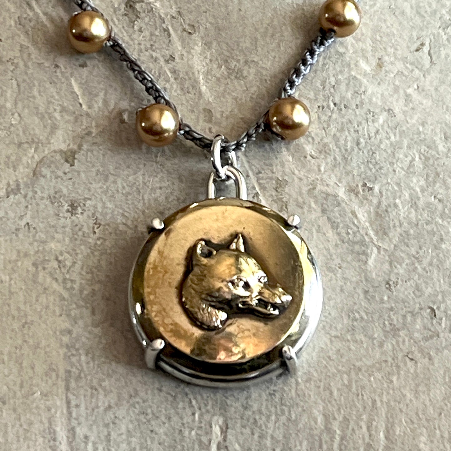 Brass Fox Head Button Necklace