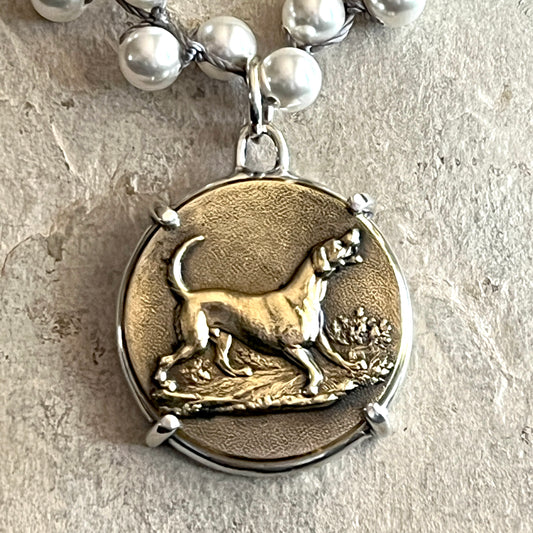 Baying Hound Dog Button Necklace