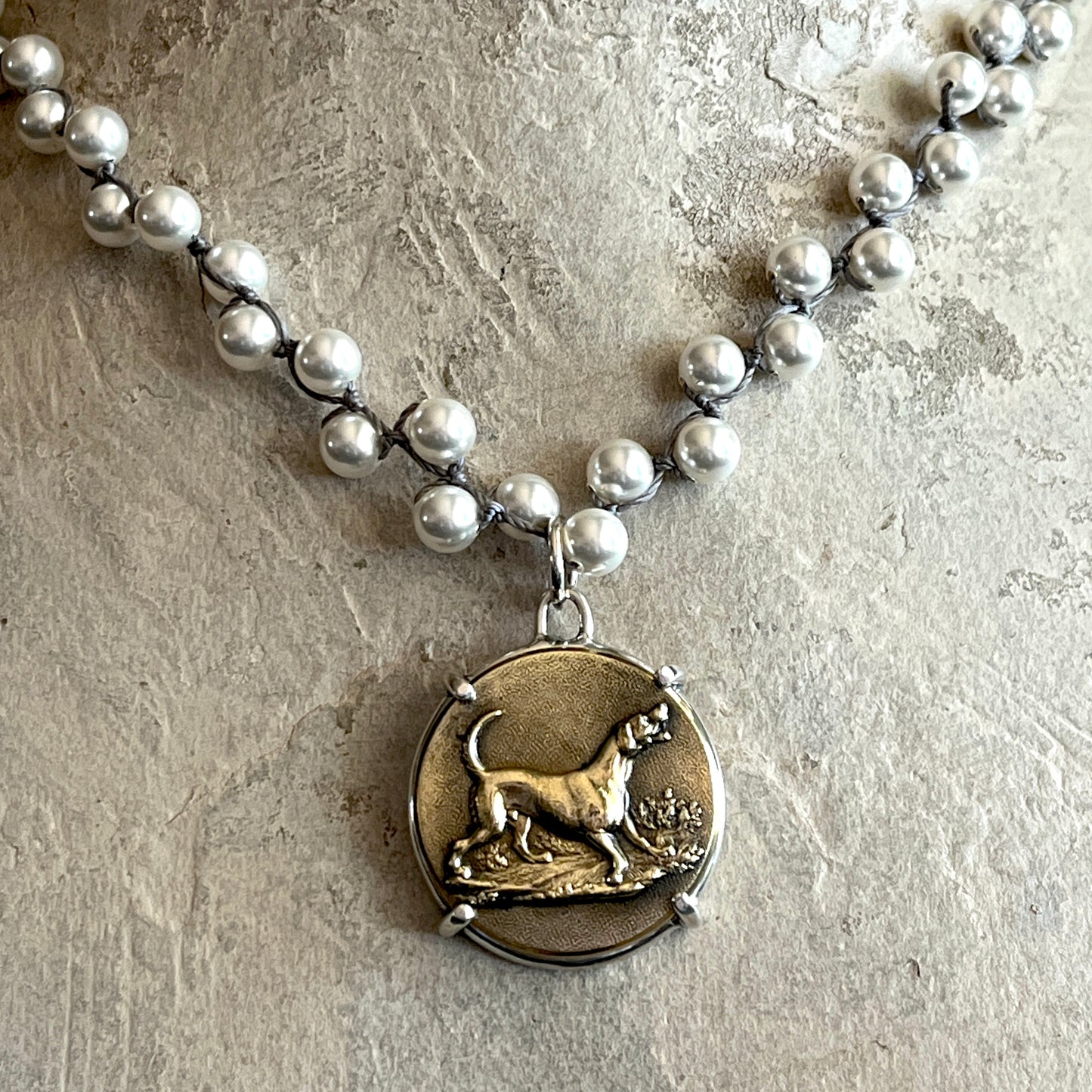 Baying Hound Dog Button Necklace