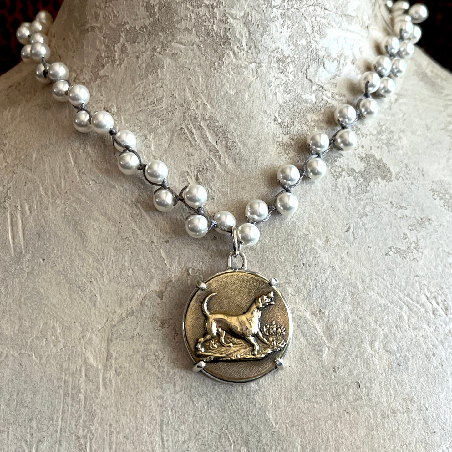 Baying Hound Dog Button Necklace