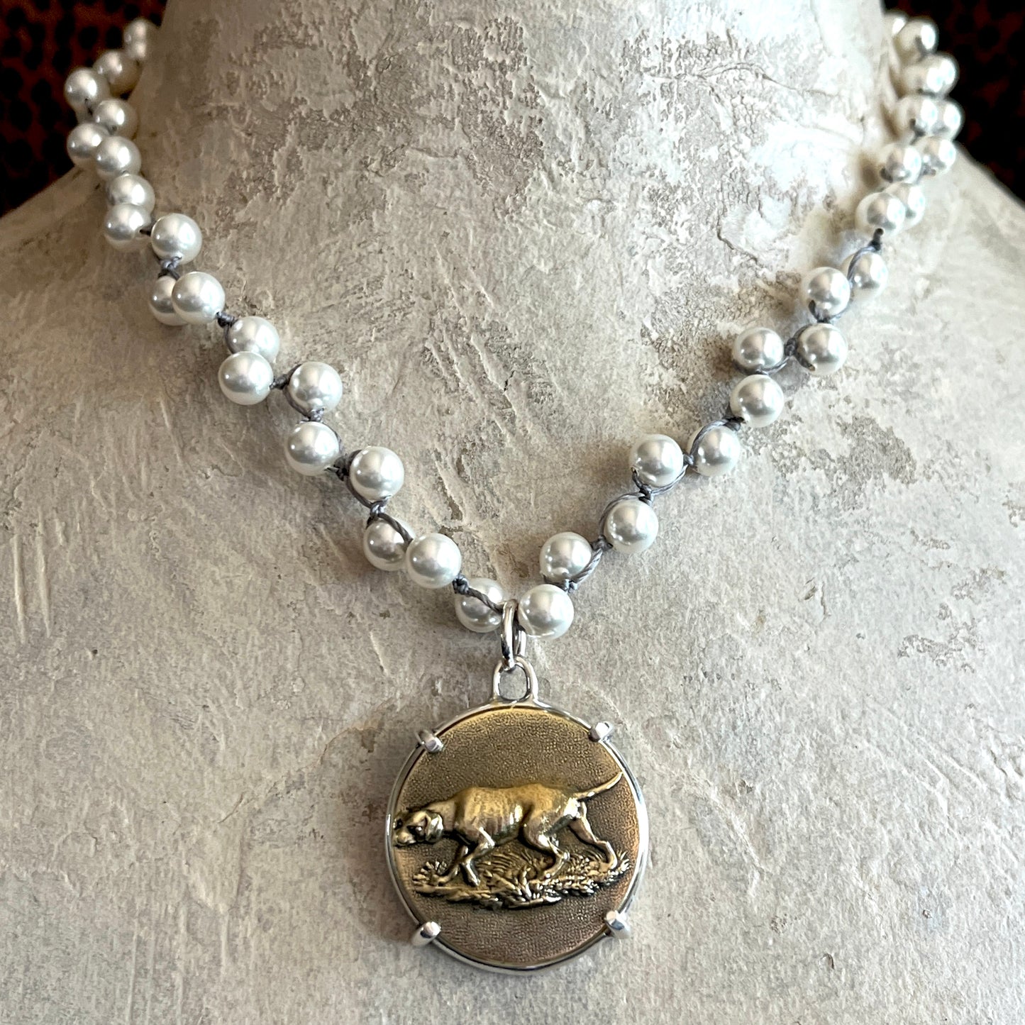 Hunting Hound Dog Button Necklace