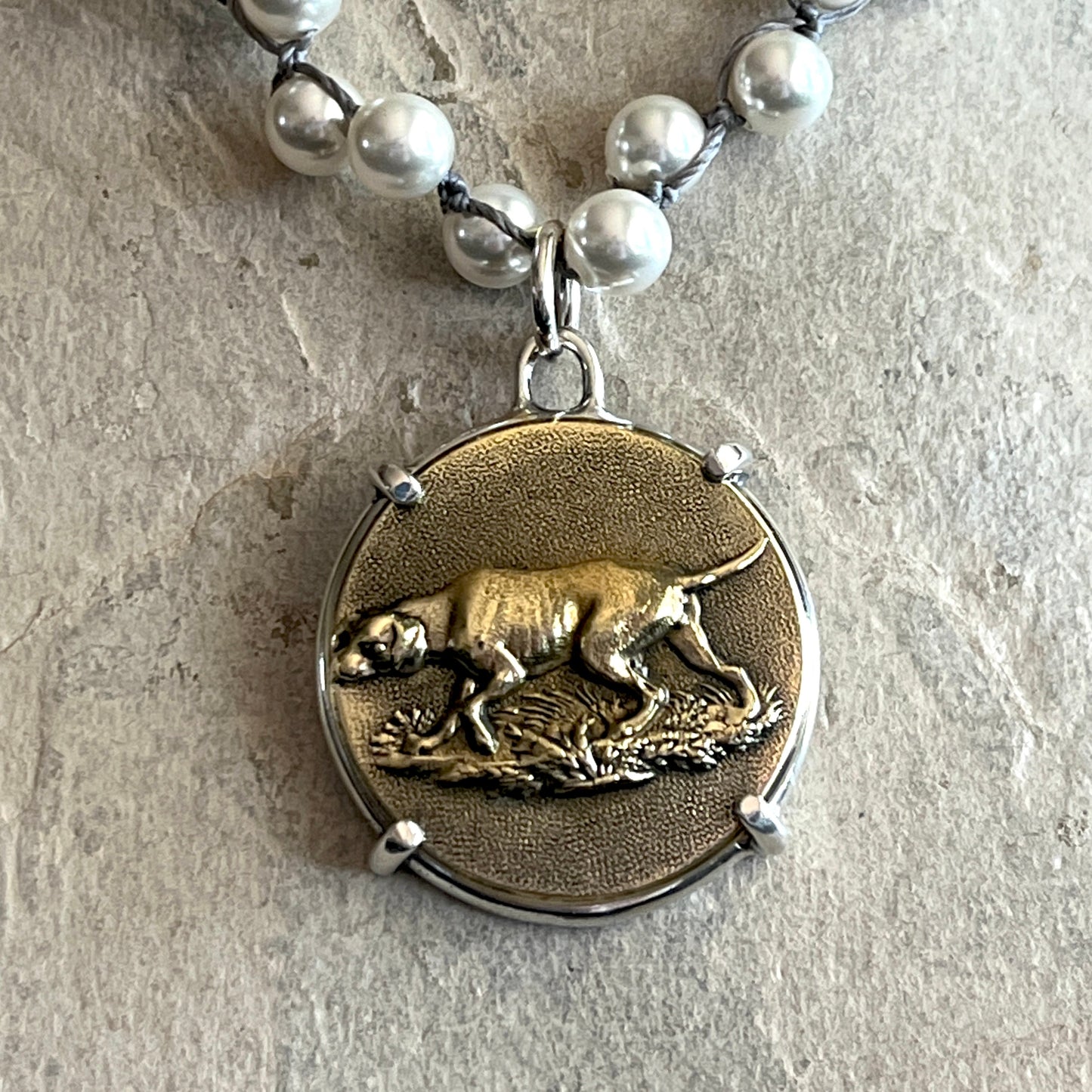 Hunting Hound Dog Button Necklace