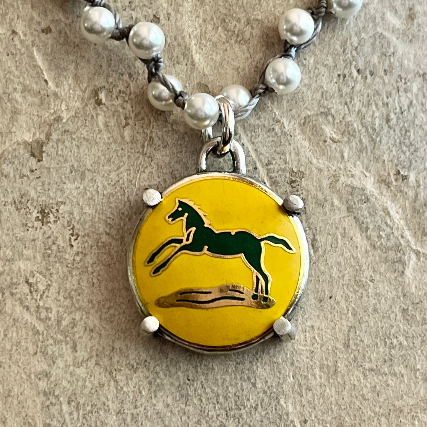 Yellow Enamel Horse Button Necklace
