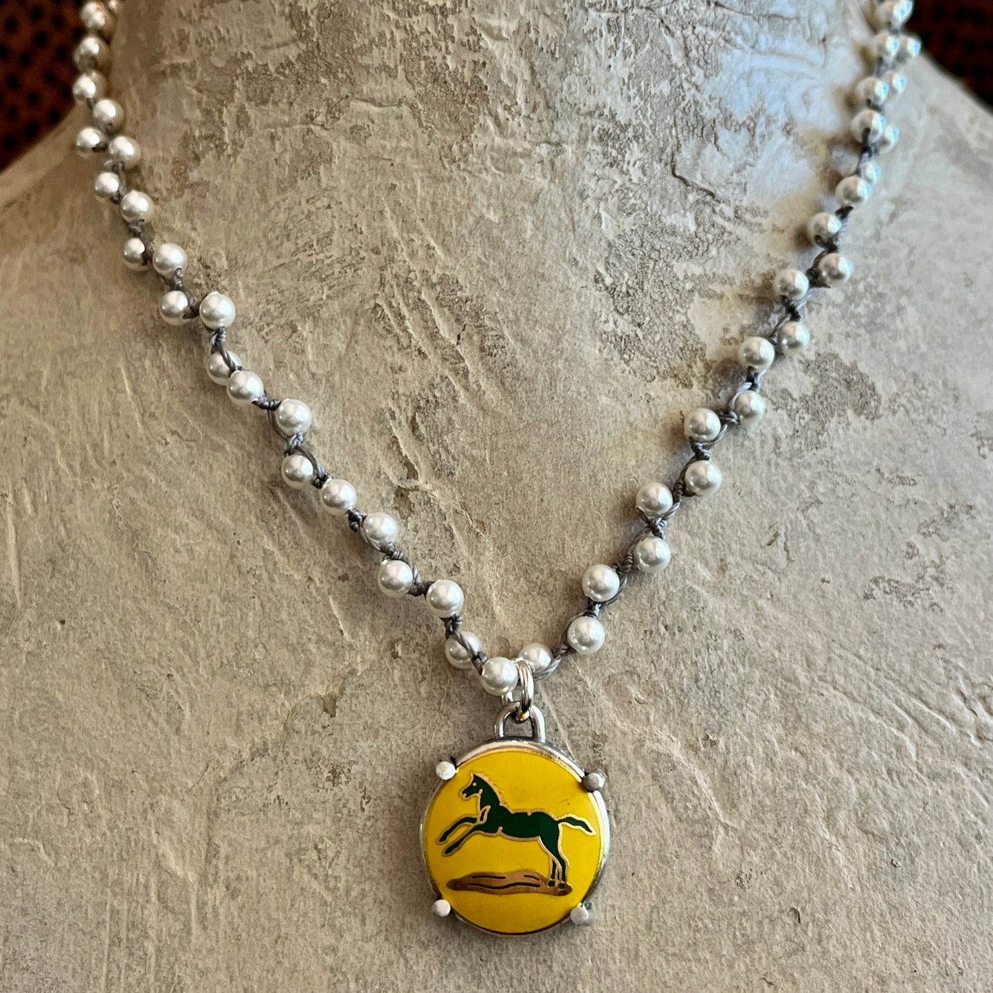 Yellow Enamel Horse Button Necklace