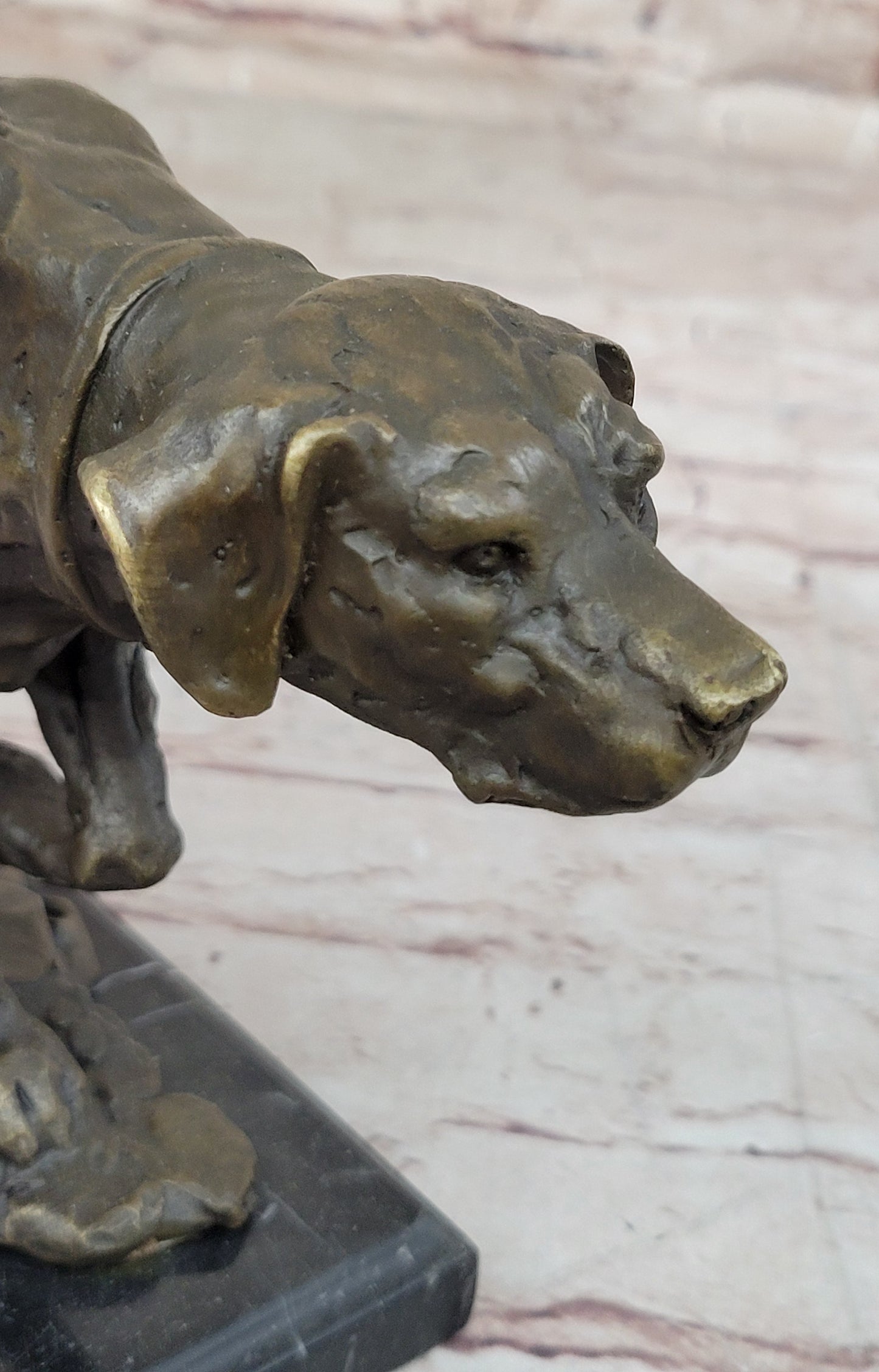 Dog Following Scent Bronze Sculpture Statue Figure on Marble Base Signed Milo
