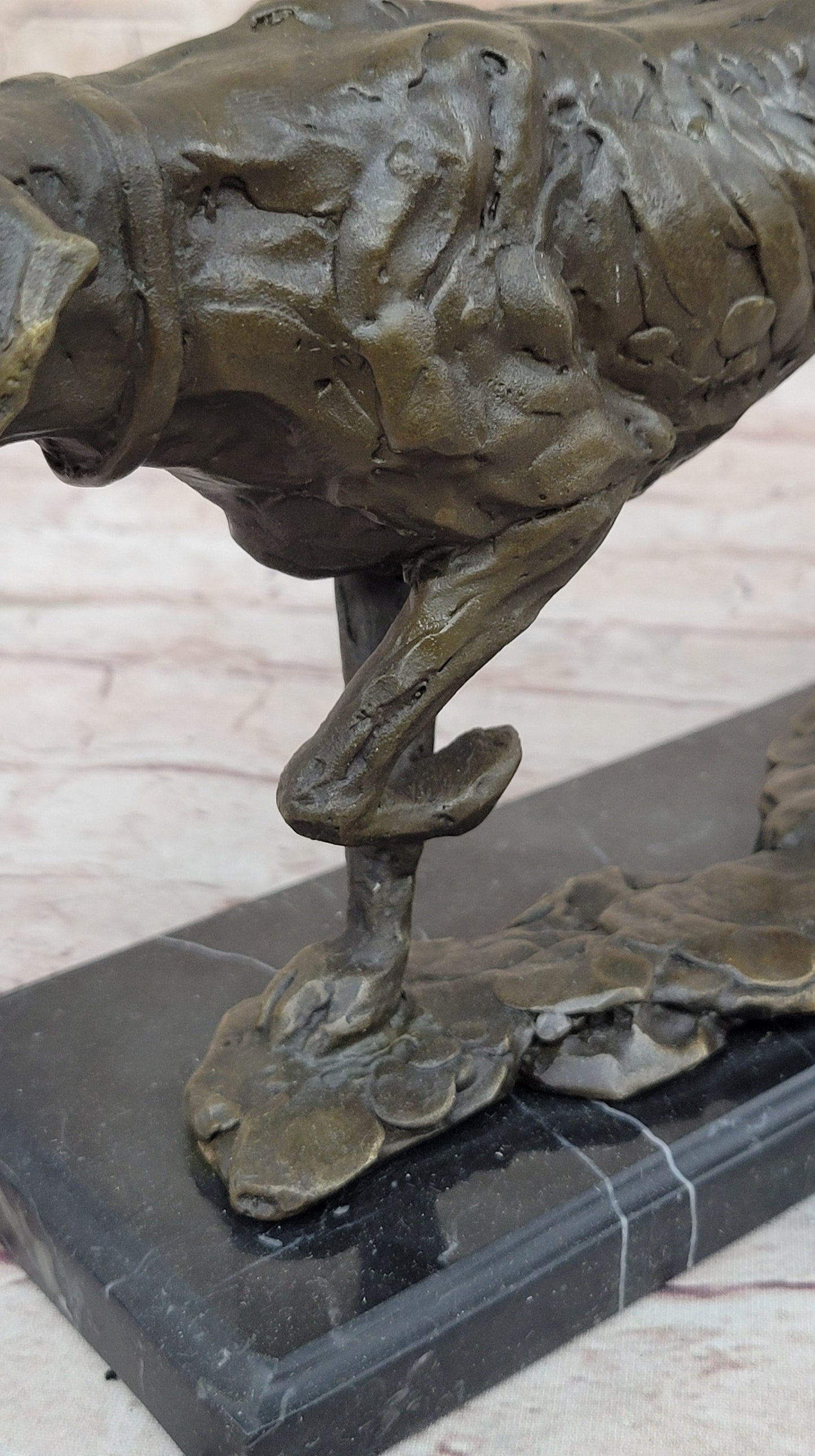 Dog Following Scent Bronze Sculpture Statue Figure on Marble Base Signed Milo