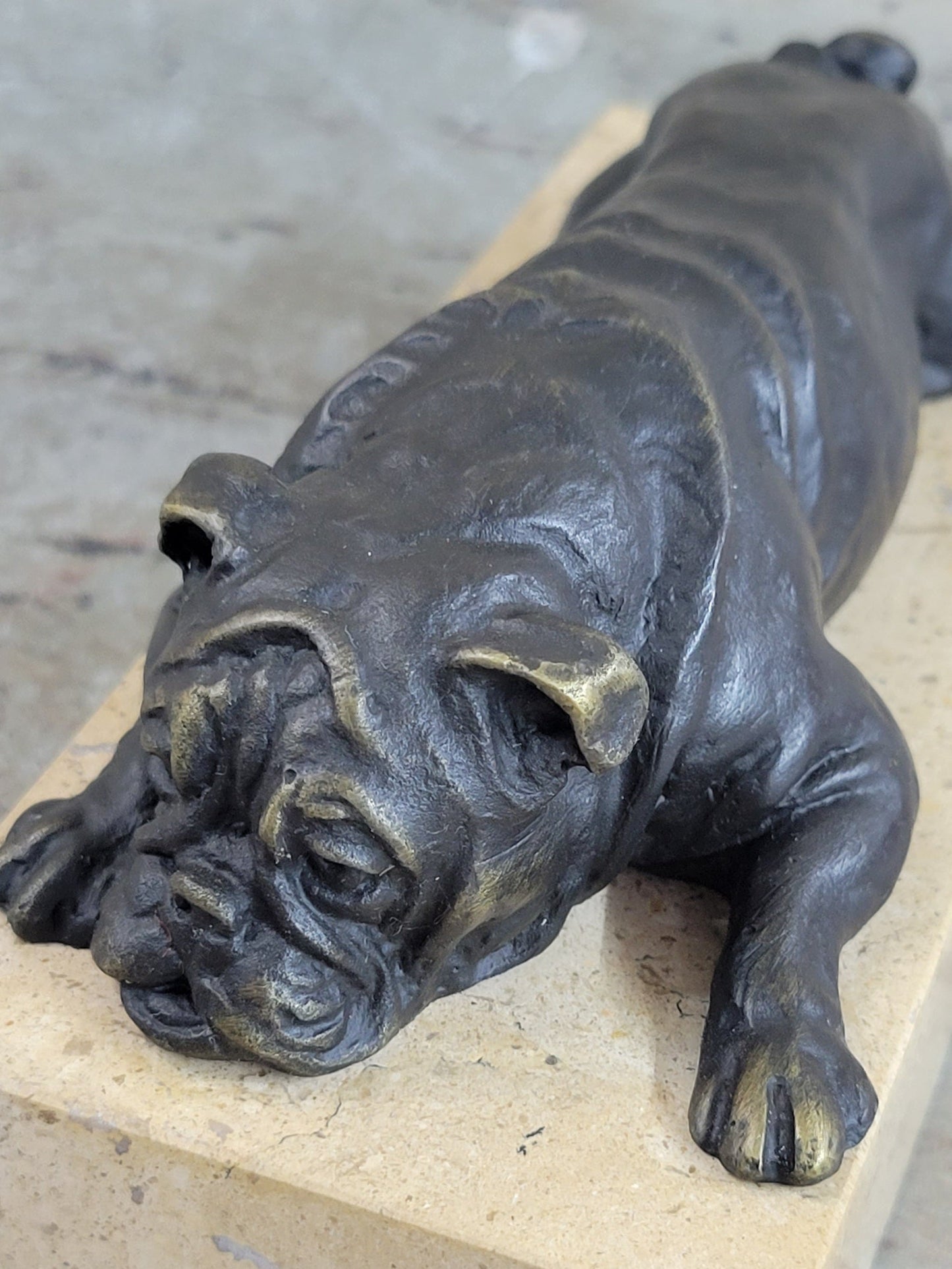 English Bulldog Sleeping Bronze Sculpture