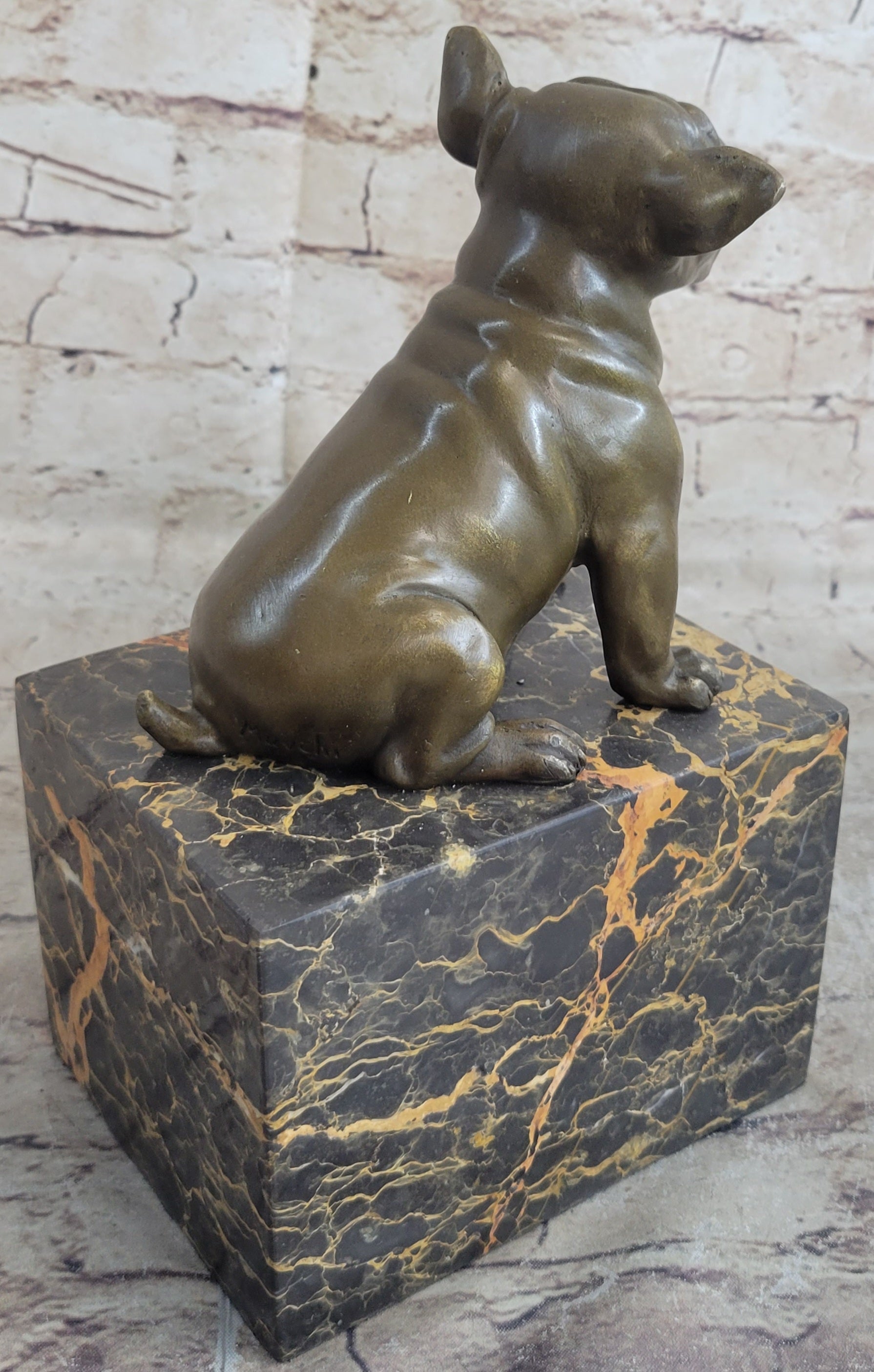 15 LBS English Bulldog Dog Animal Bronze Sculpture Marble Base Statue Figurine