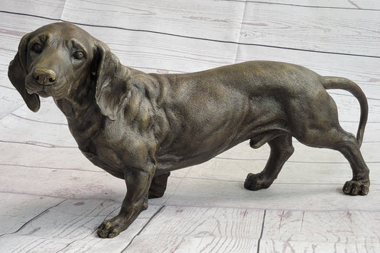 Dachshund Weiner Dog Bronze Metal Figure Figurine Sculpture Statue Decor Original Art 9" x 17"