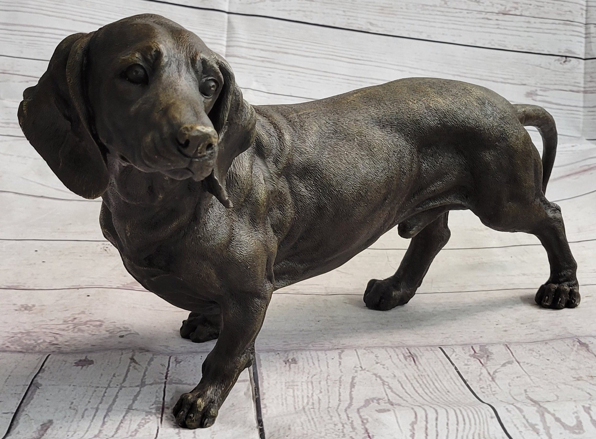 Dachshund Weiner Dog Bronze Metal Figure Figurine Sculpture Statue Decor Original Art 9" x 17"