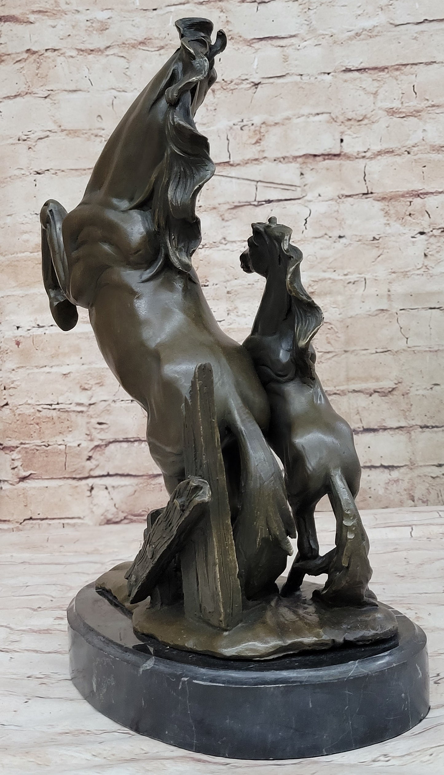 Mare and Foal Rearing Sculpture by P.J Mene