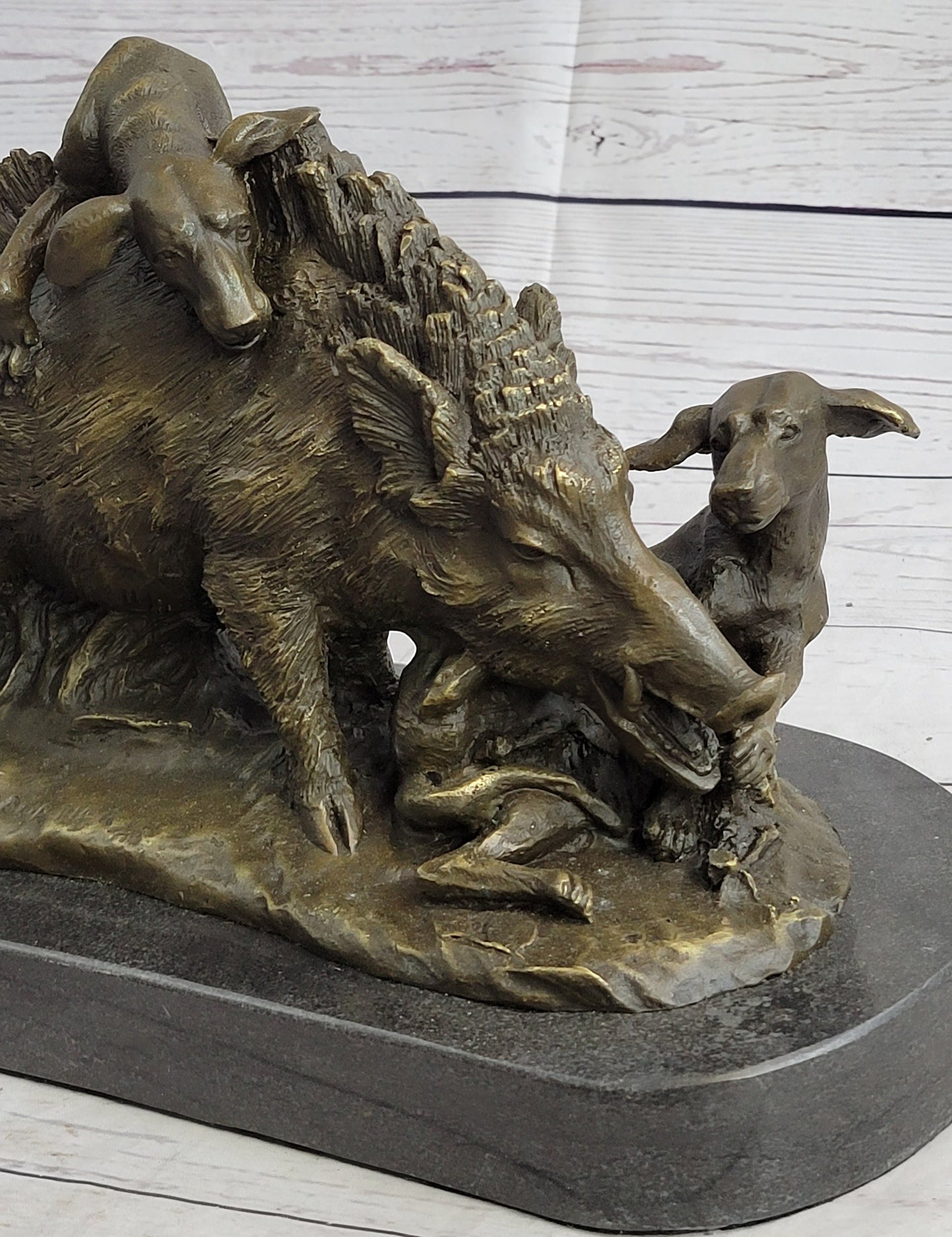 Boar Attacked by Wild Dogs Hot Cast Bronze Sculpture Statue Art by Lecourtier