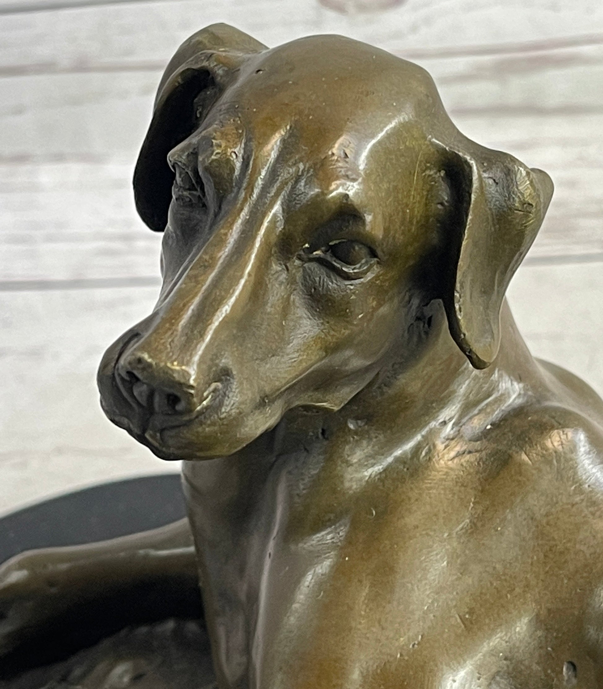 Bronze Pet Dog Sculpture Statue Figure on Marble Base Antoine Barye 8" x 13"