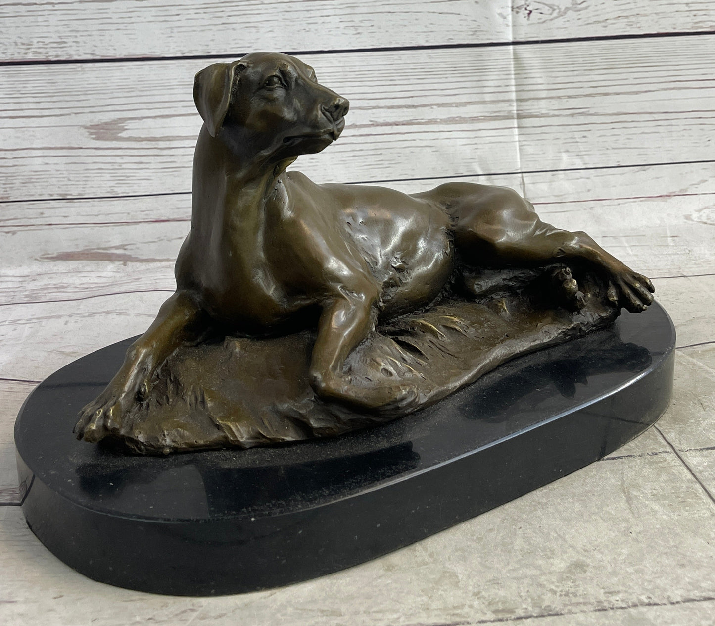 Bronze Pet Dog Sculpture Statue Figure on Marble Base Antoine Barye 8" x 13"