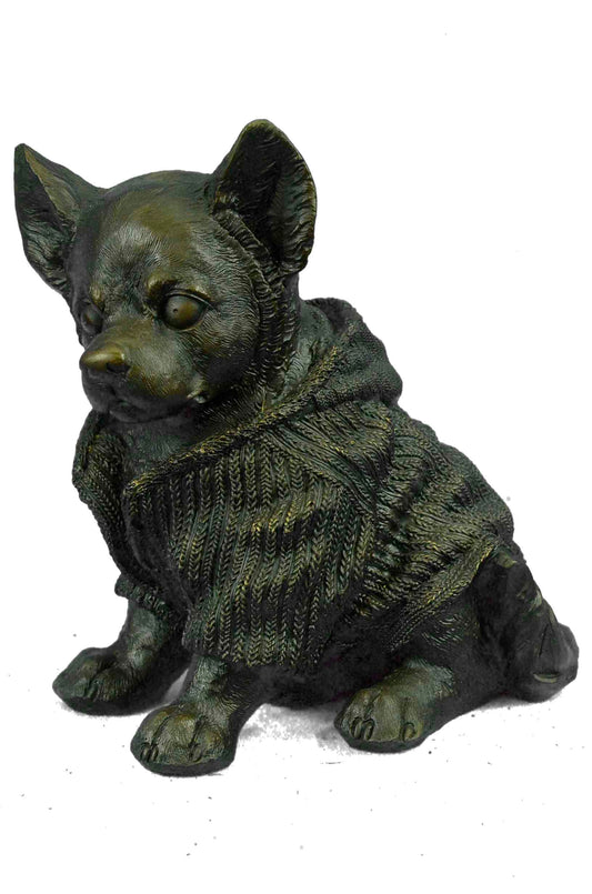Cute Chihuahua Dog in Hooded Sweater Bronze Sculpture