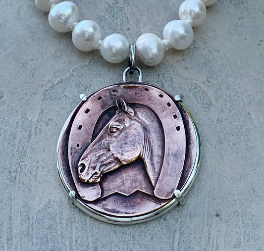 Bronze Cartier Horse Head on Pearls