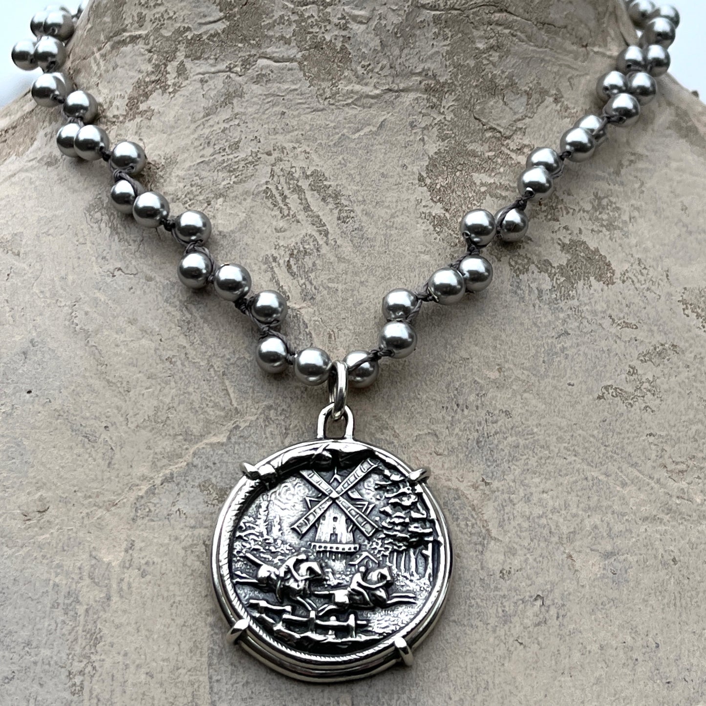 Dutch Windmill on Pearls Necklace