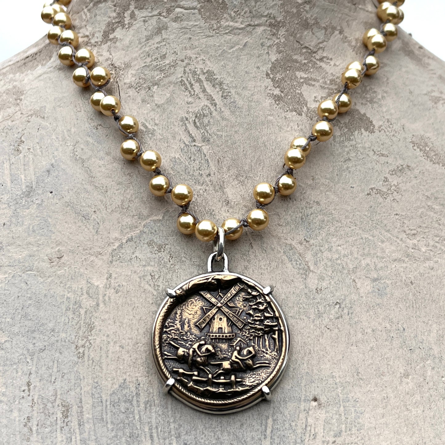 Dutch Windmill on Pearls Necklace