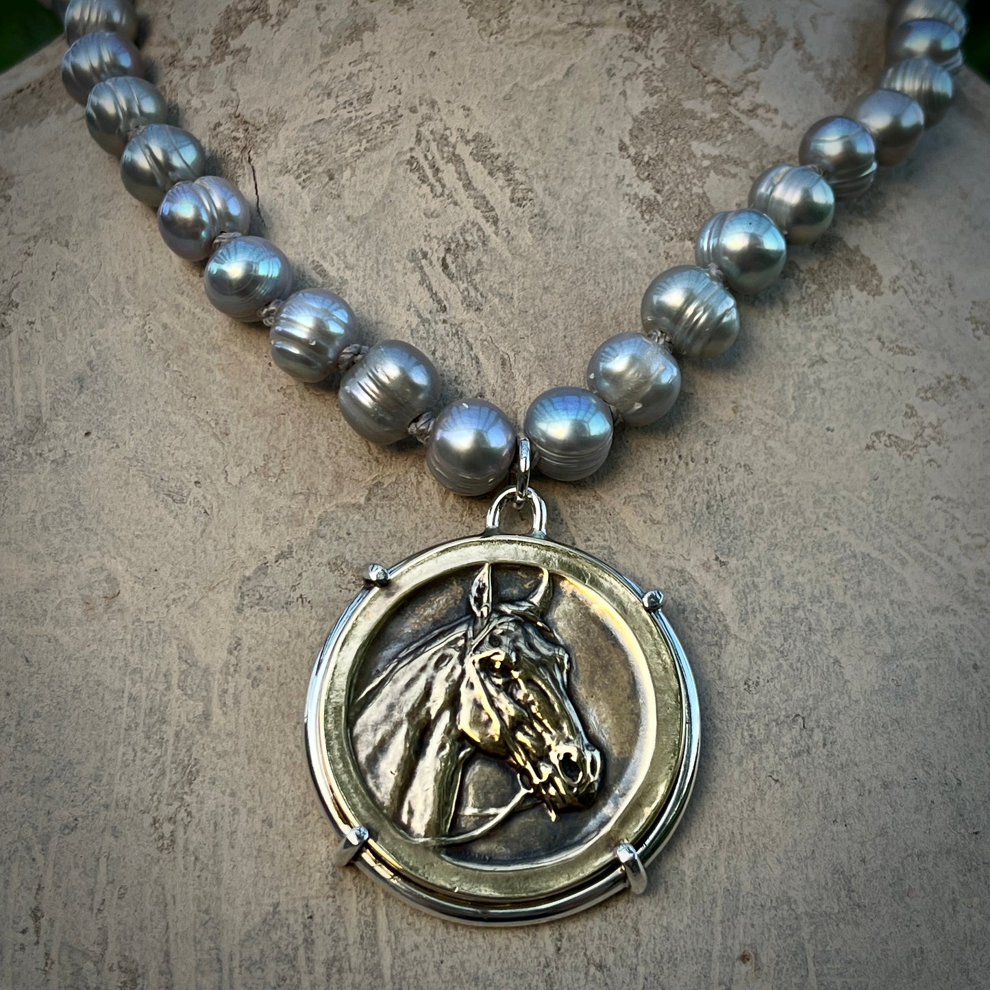 Big Red Horse Medal Necklace