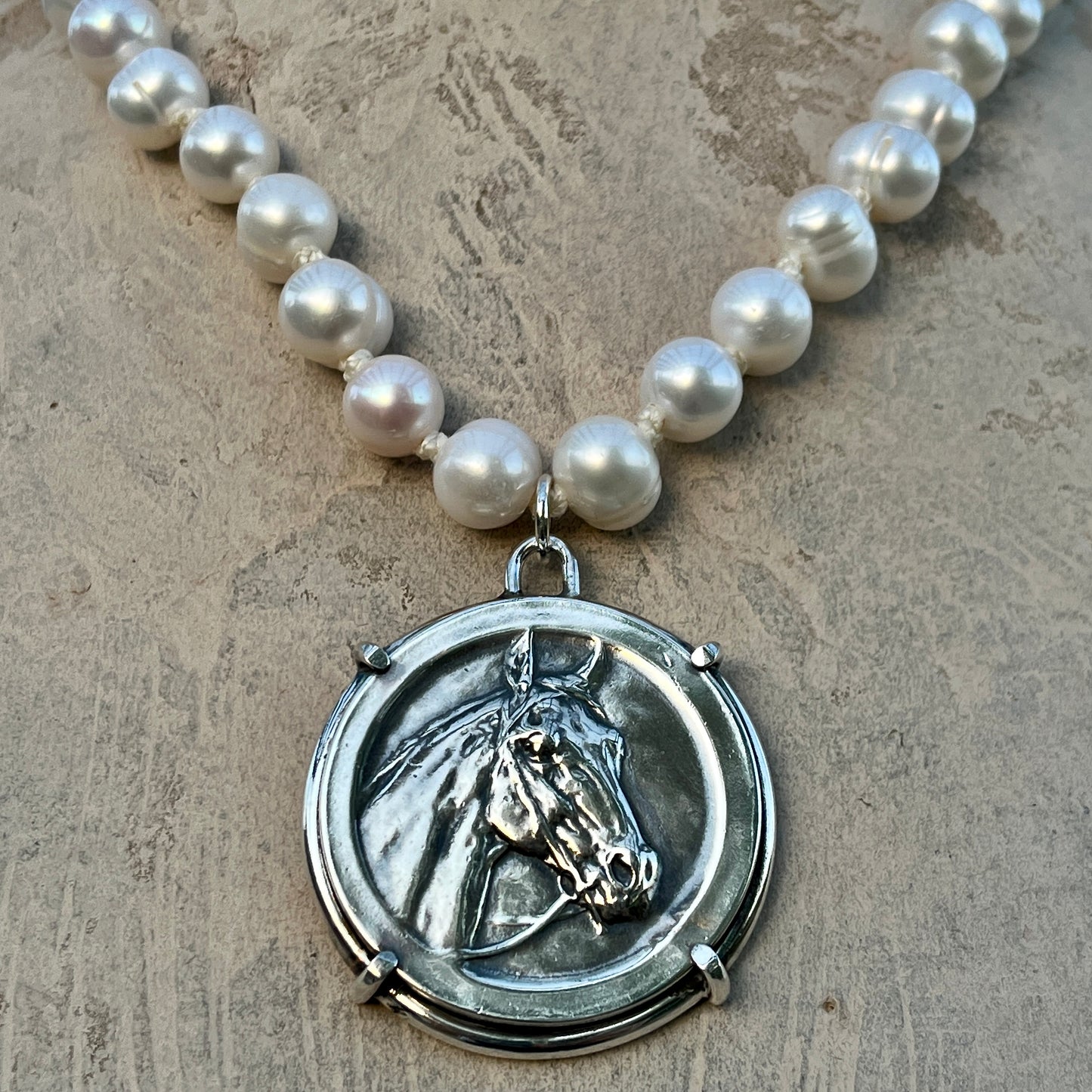 Big Red Horse Medal Necklace