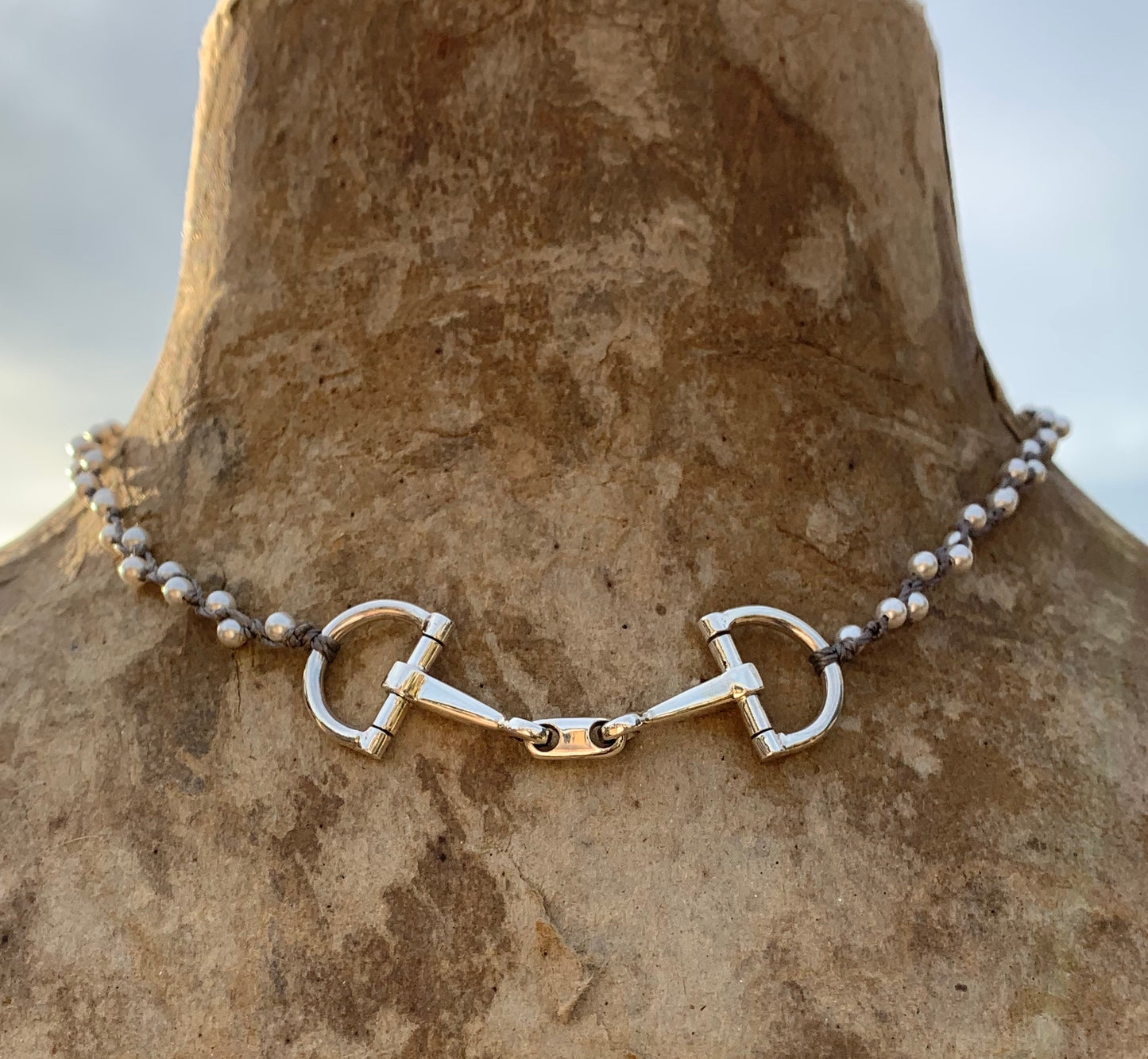 D Ring Silver Bit Pearl Choker Horse Necklace