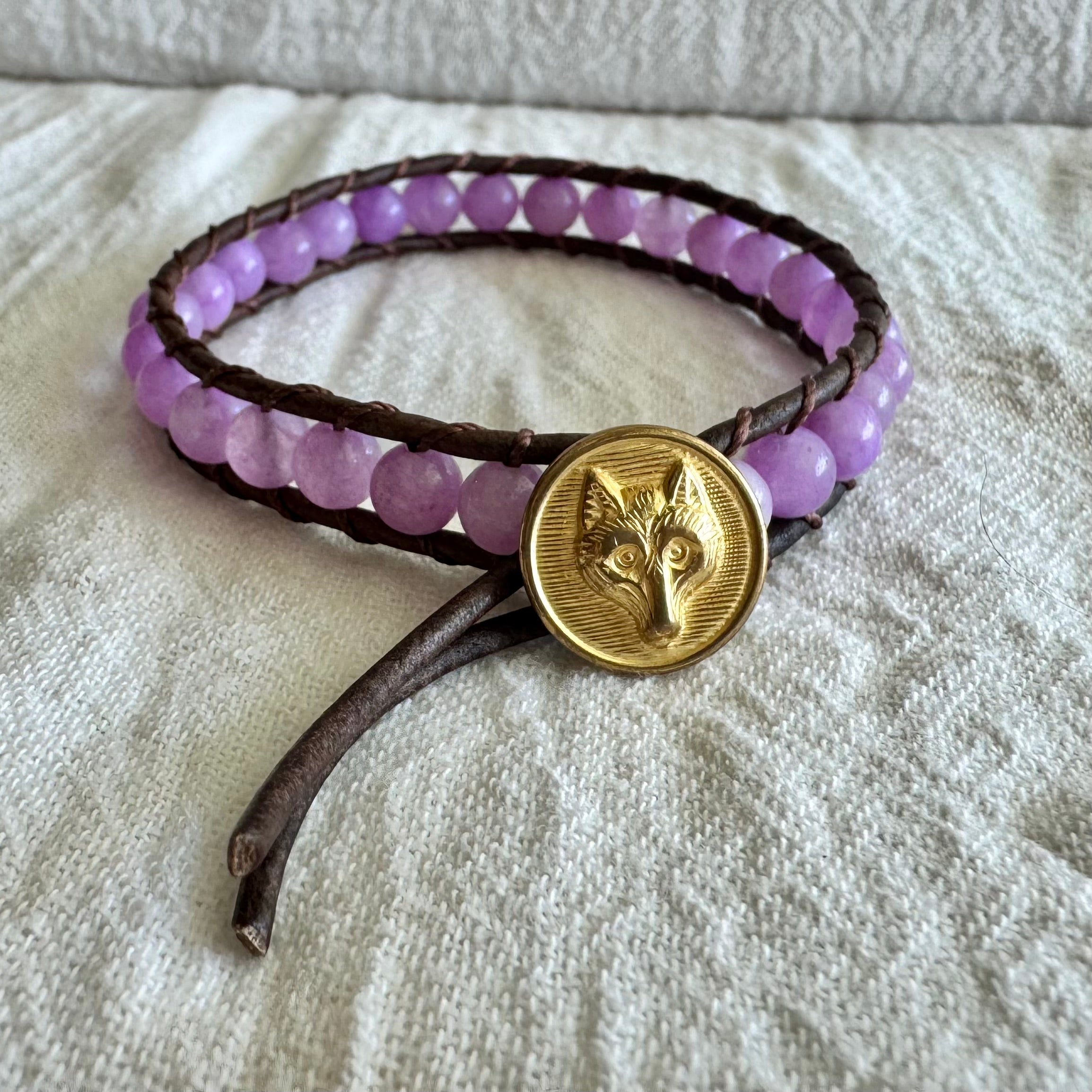 アクセサリー 90s Beauty:Beast Leather Wrap Bracelet Leather Wrap Bracelet with Lavender Amethyst & Brass Fox Button