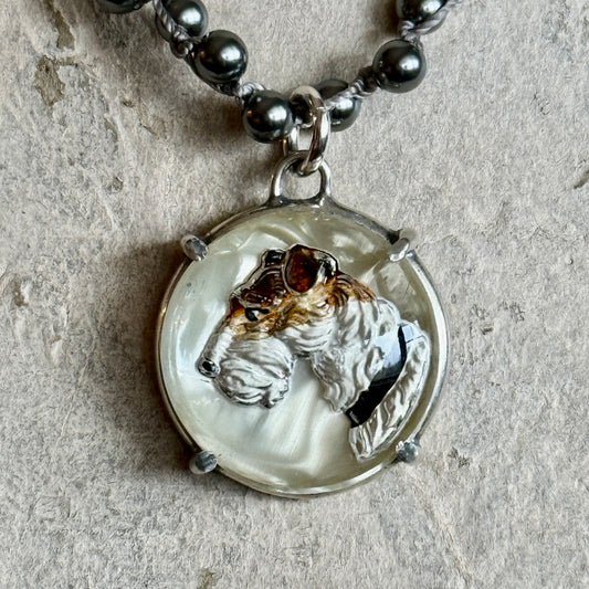 Mother of Pearl IntaglioTerrier Necklace