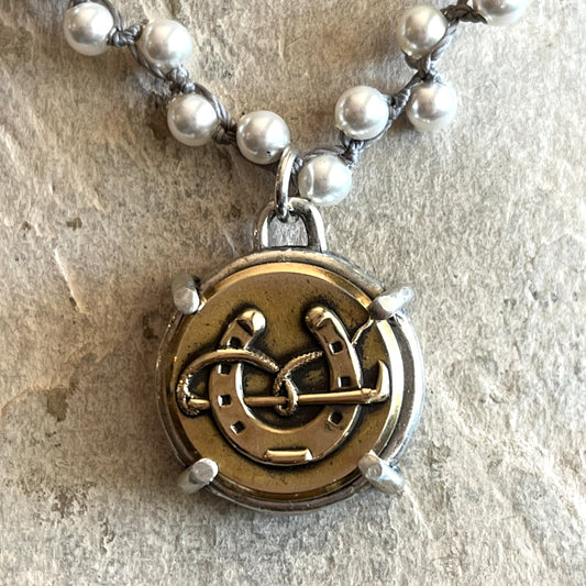 Sterling Horseshoe & Whip Button Necklace