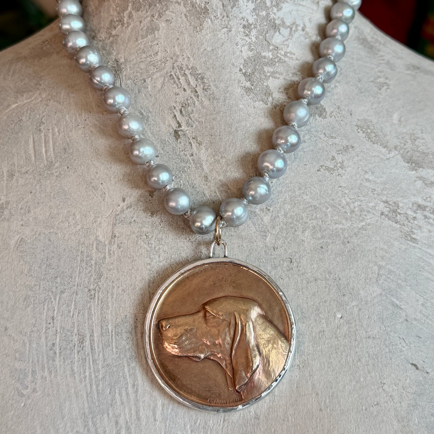 Bronze Foxhound Medal on Silver Pearls