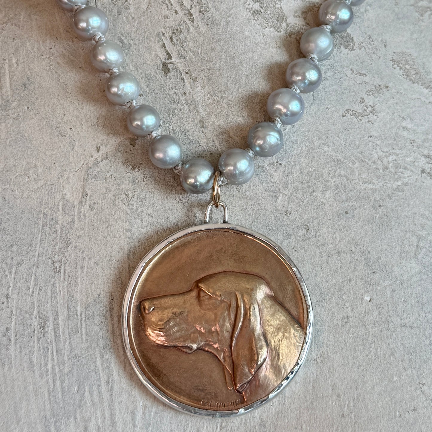 Bronze Foxhound Medal on Silver Pearls