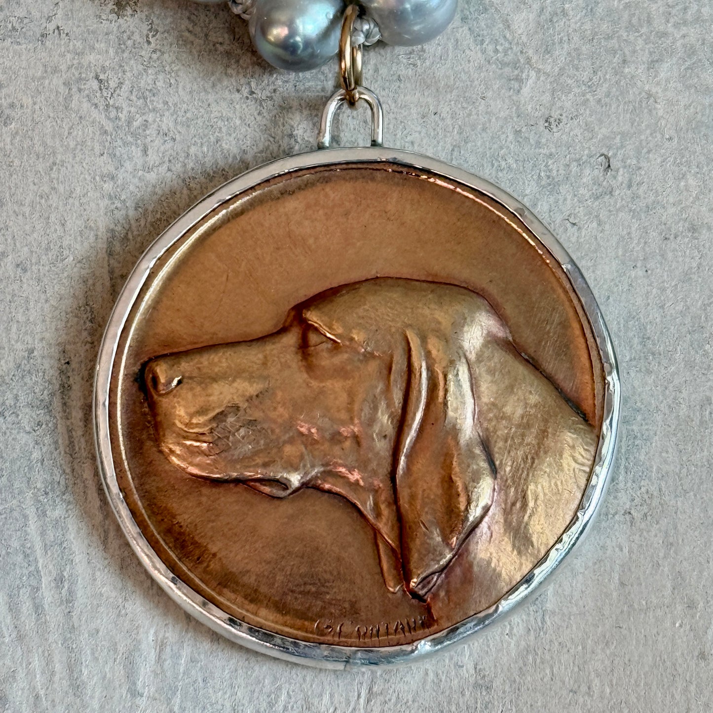 Bronze Foxhound Medal on Silver Pearls