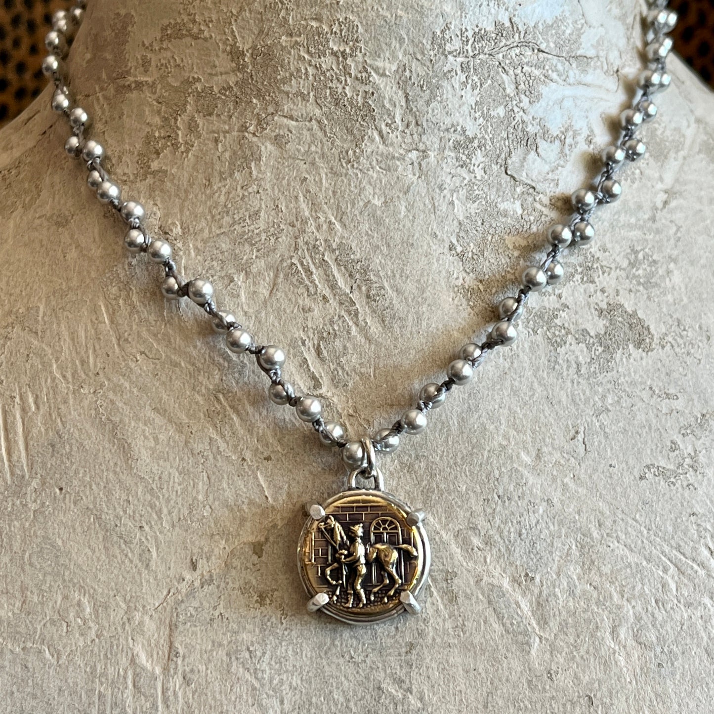 Sterling Groom & Horse Button Necklace