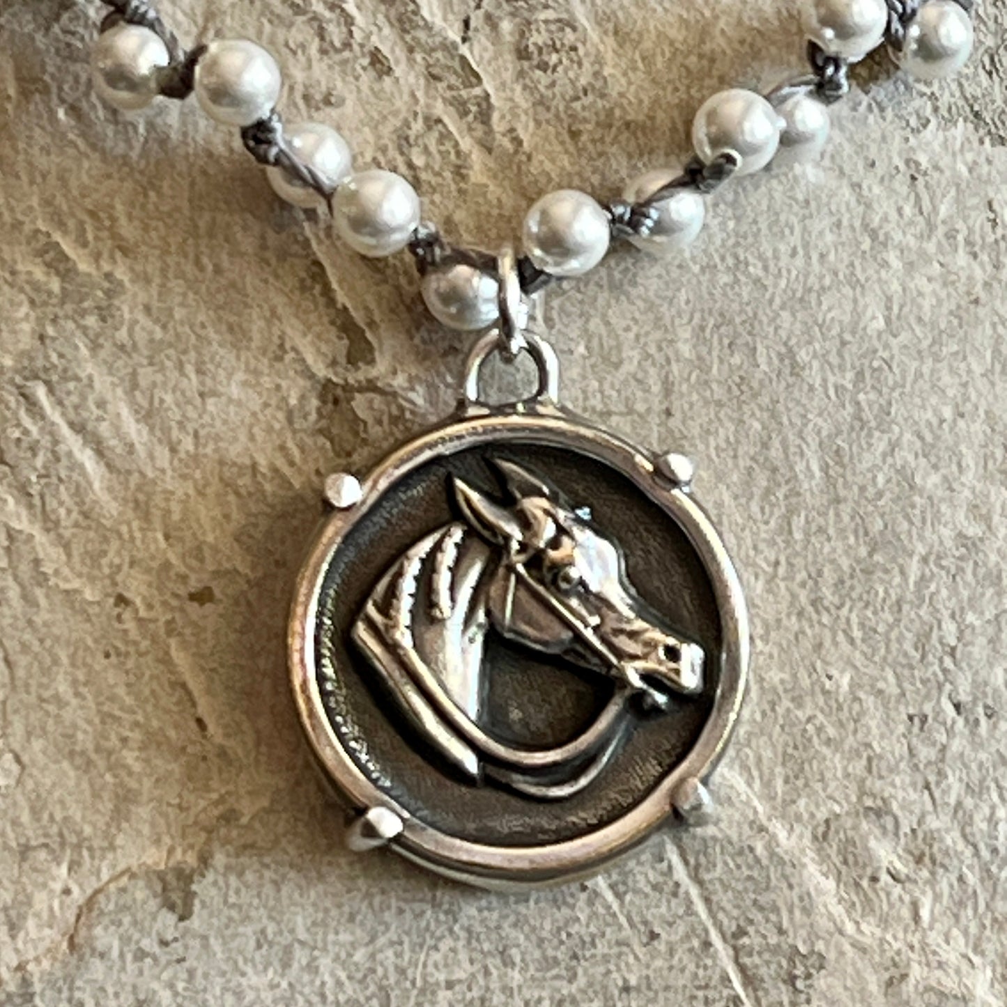 Sterling Arabian Horse Button Necklace