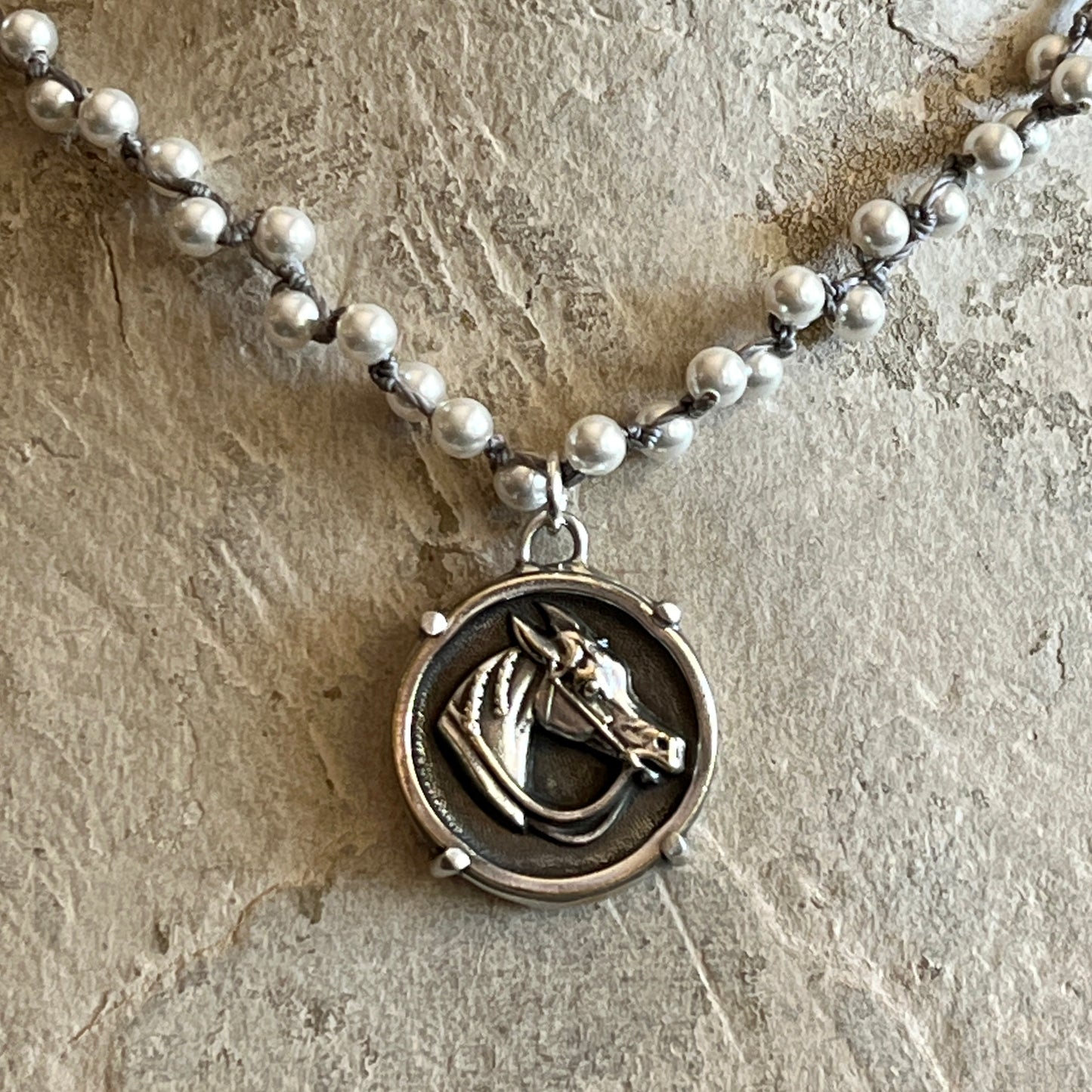 Sterling Arabian Horse Button Necklace