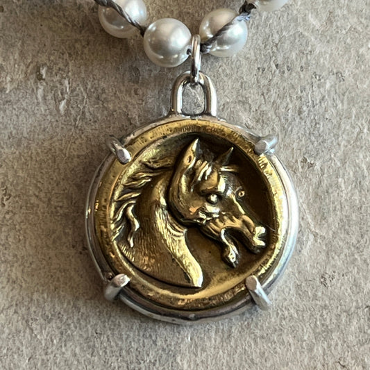 Brass Baroque Horse Button Necklace