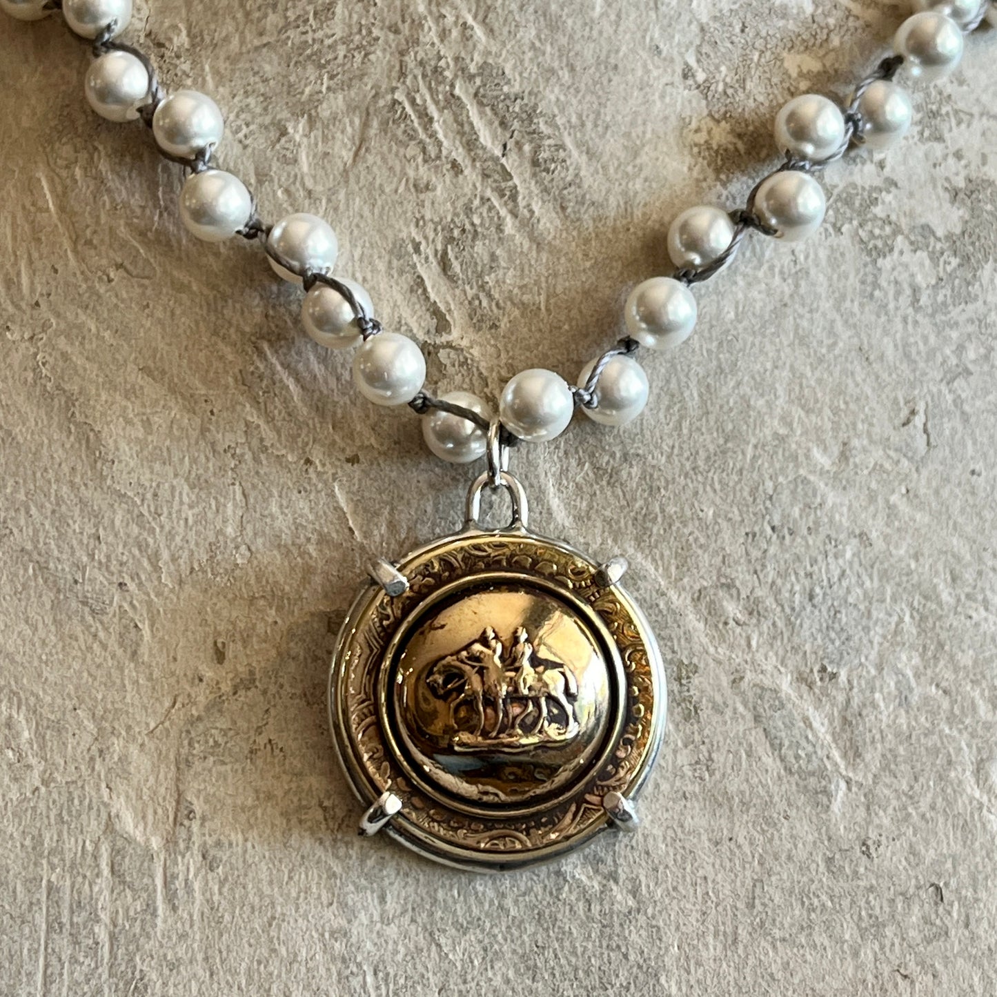 Brass Foxhunting Button Necklace