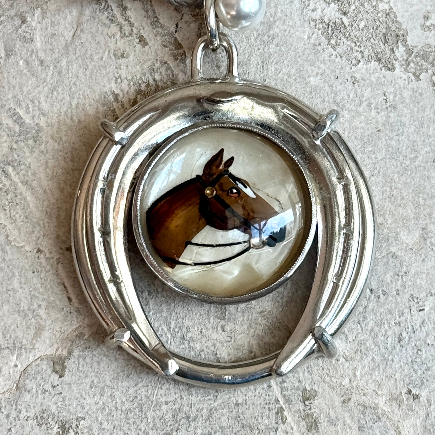 Intaglio Hunter and Horseshoe Button Necklace