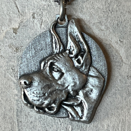 Pewter Great Dane Medal on Pearl Necklace