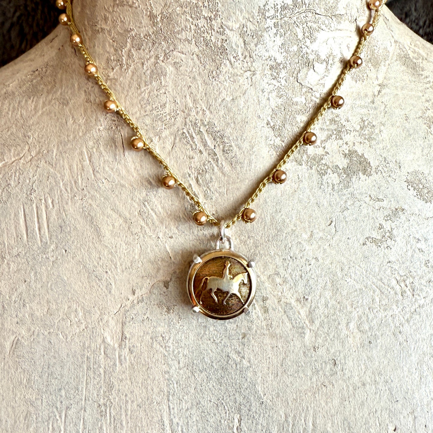 Brass Trotting Horse Button Necklace