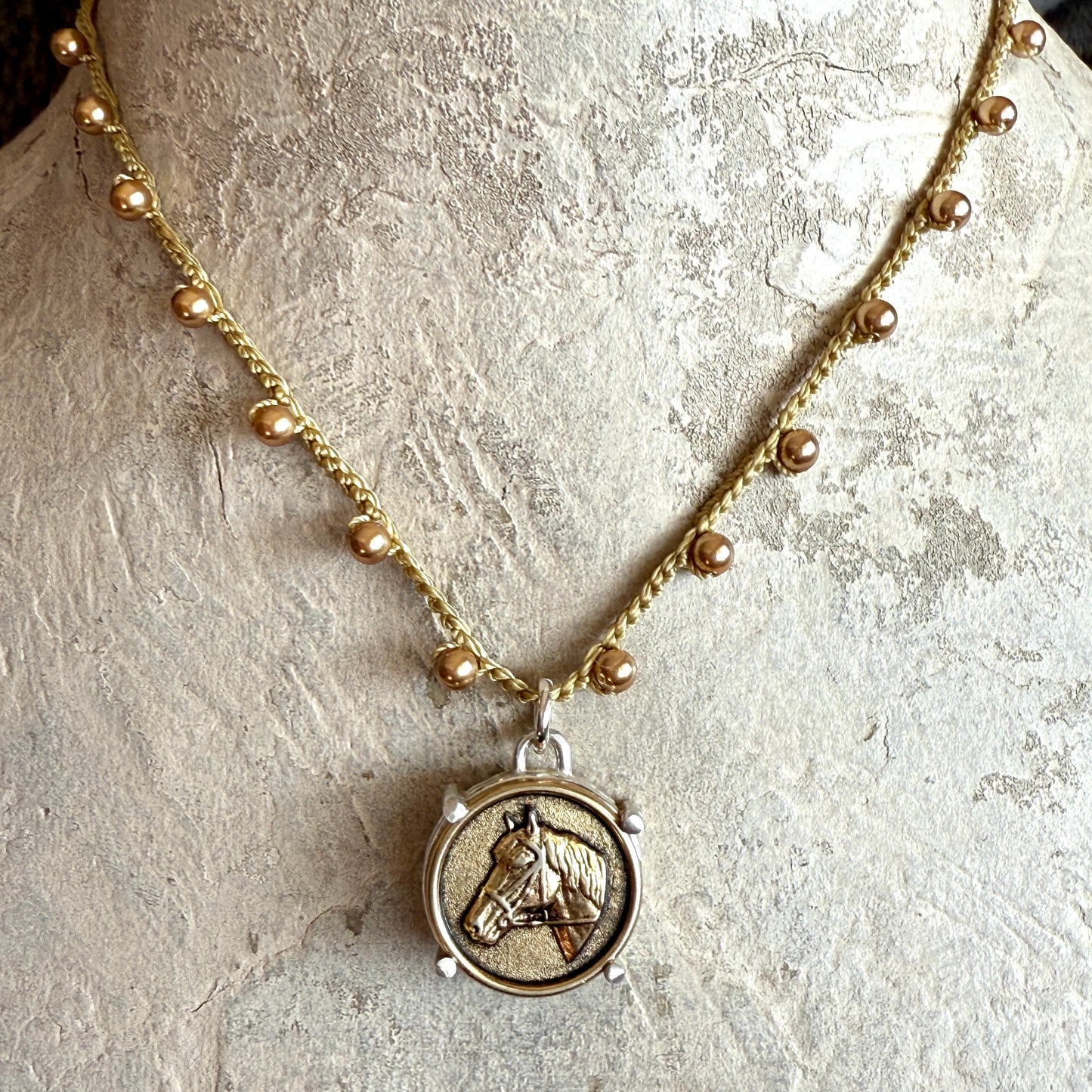 Brass Horse Head Button Necklace