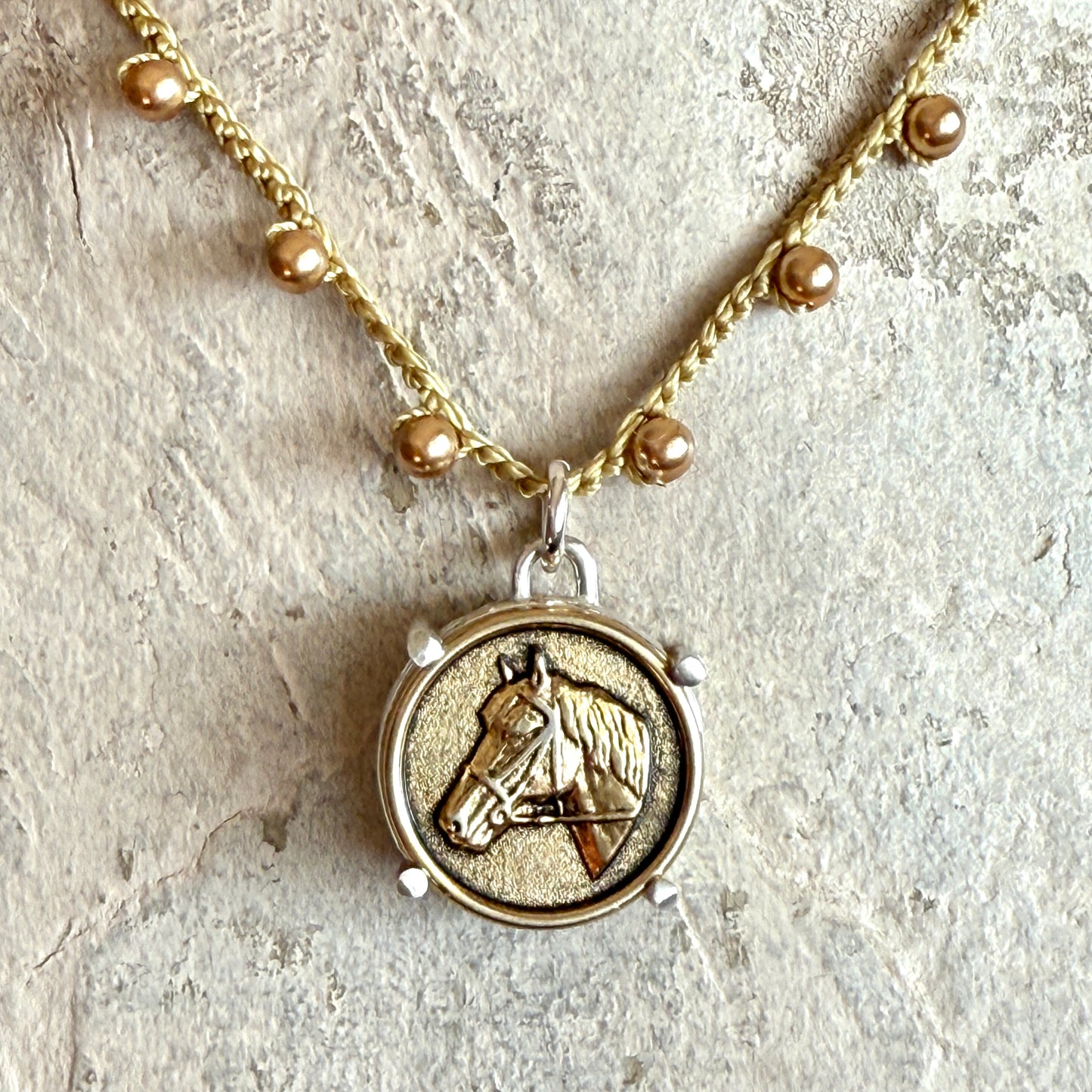 Brass Horse Head Button Necklace