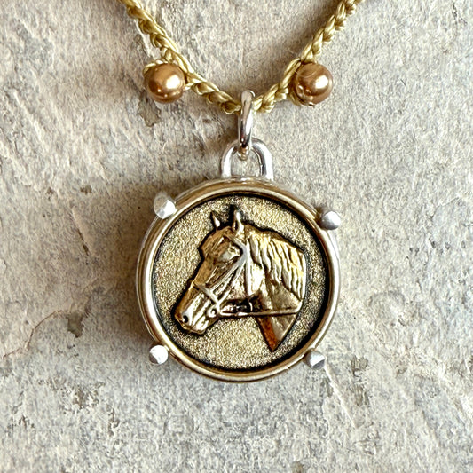 Brass Horse Head Button Necklace