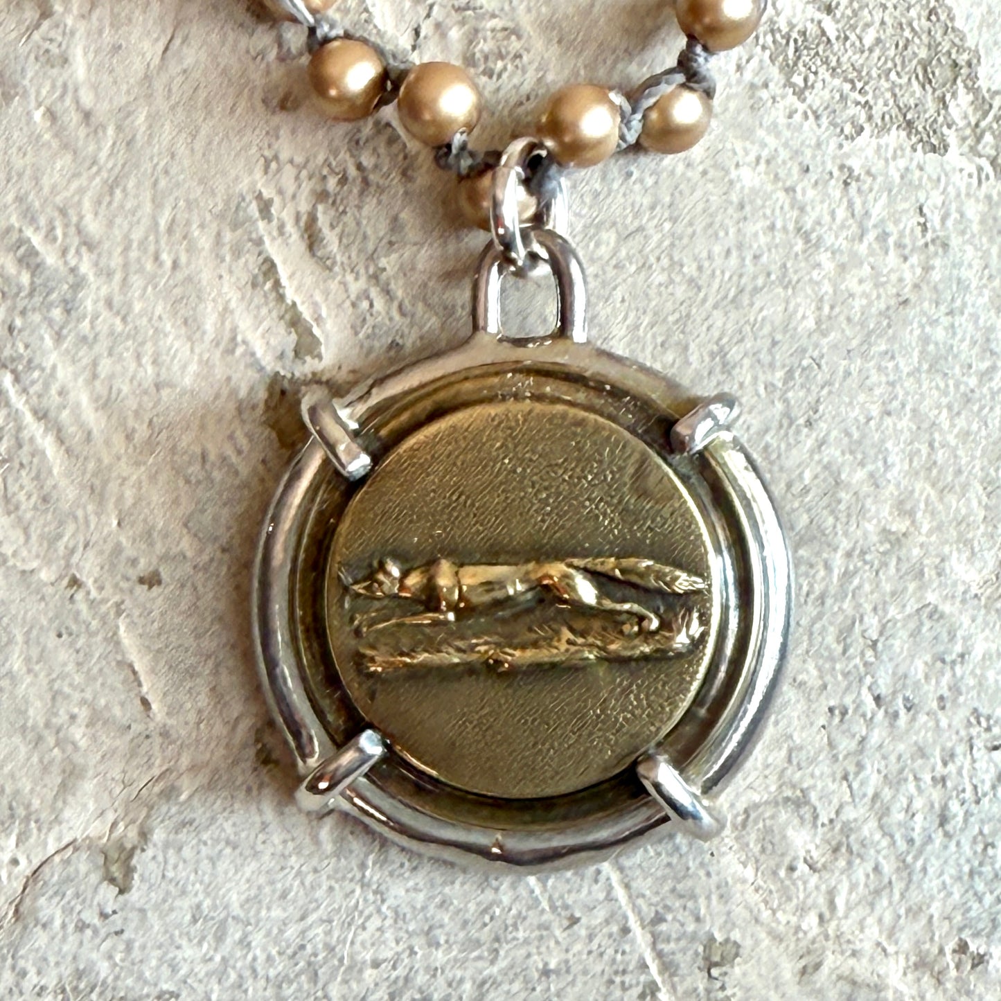 Brass Running Fox Button Necklace